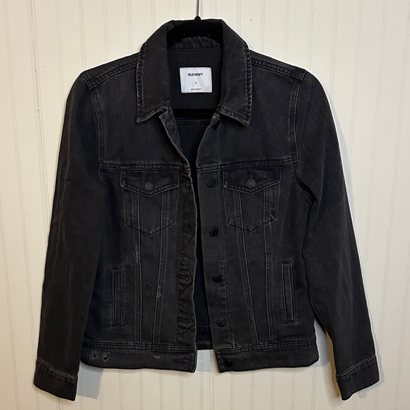 Old Navy Women's Distressed Black Jean Jacket - Picture 1 of 7